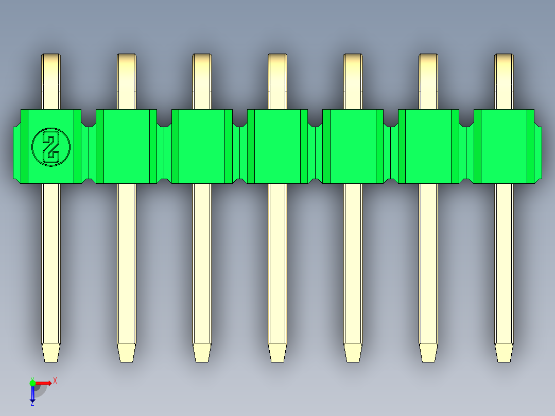 彩色公排针 100mil 2.54mm 系列-DS1022_green_1x07p_100mil_TypeD_rev1.0俯视图