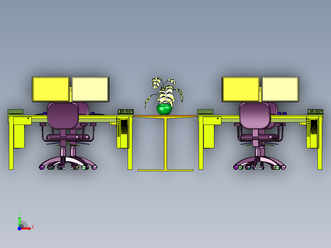 公司办公职员位四人位现代客服台前视图