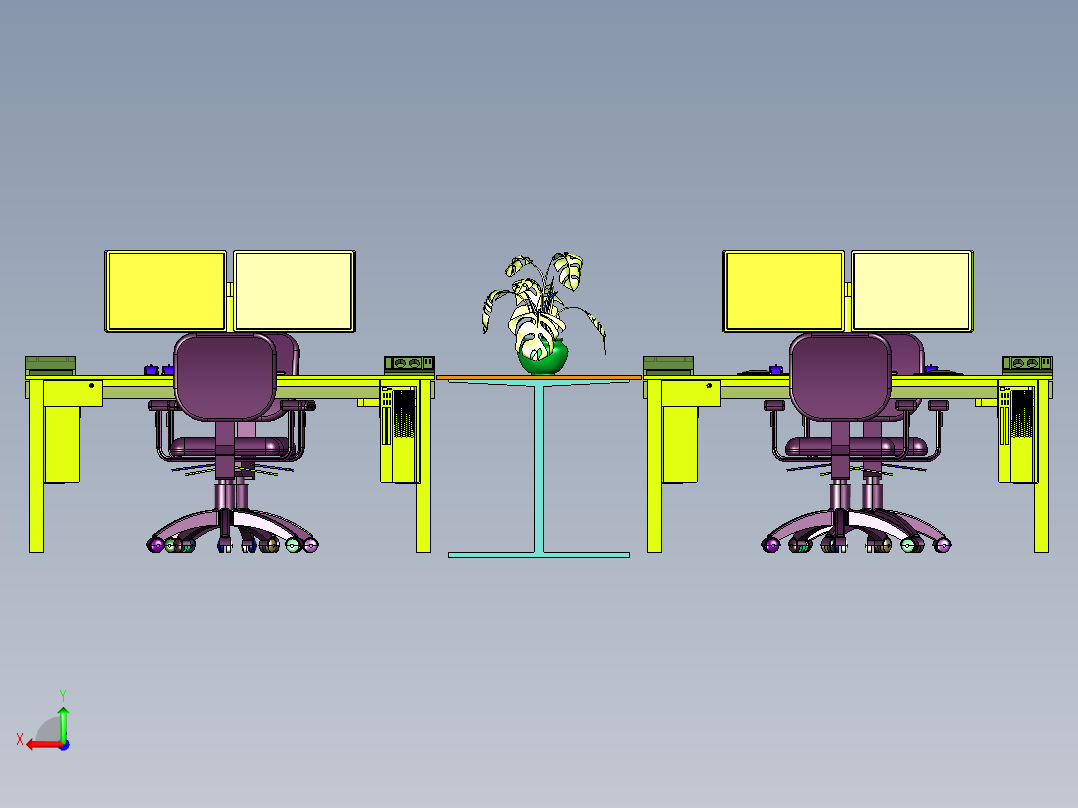公司办公职员位四人位现代客服台后视图