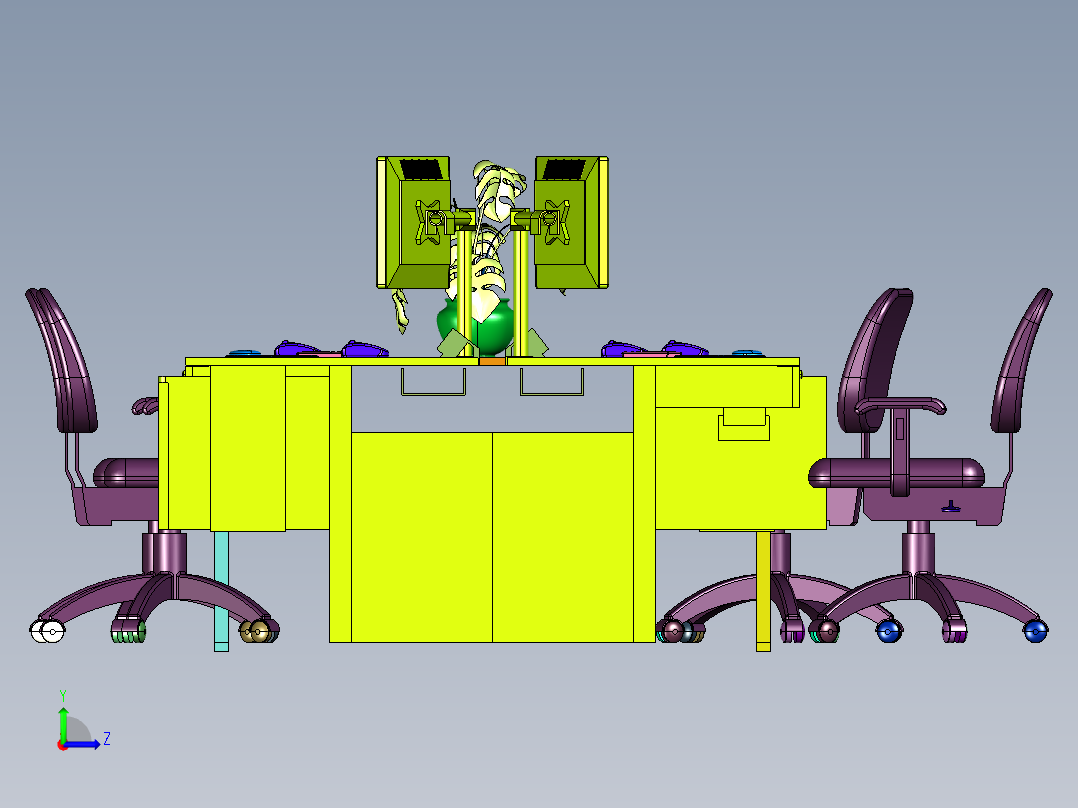 公司办公职员位四人位现代客服台左视图