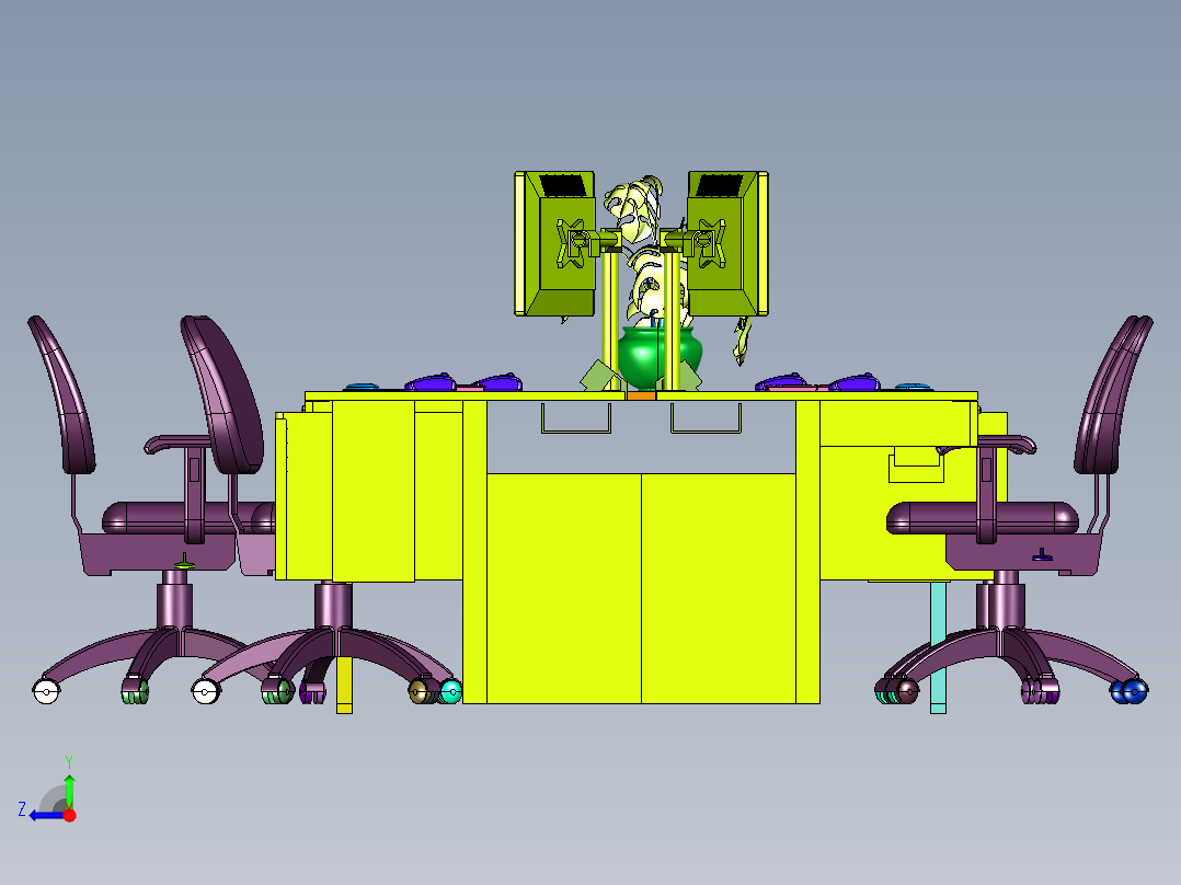公司办公职员位四人位现代客服台右视图
