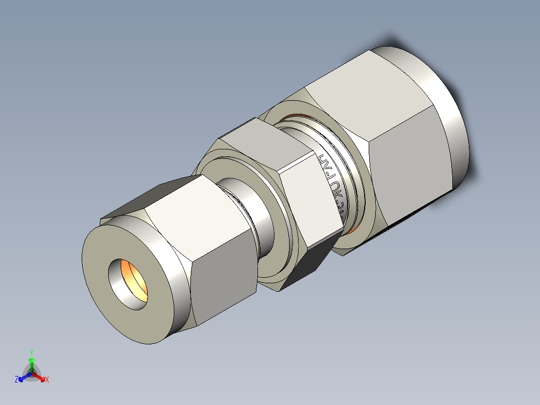 不锈钢Hy-Lok管接头，6毫米x 3-8英寸。管道外径主视图