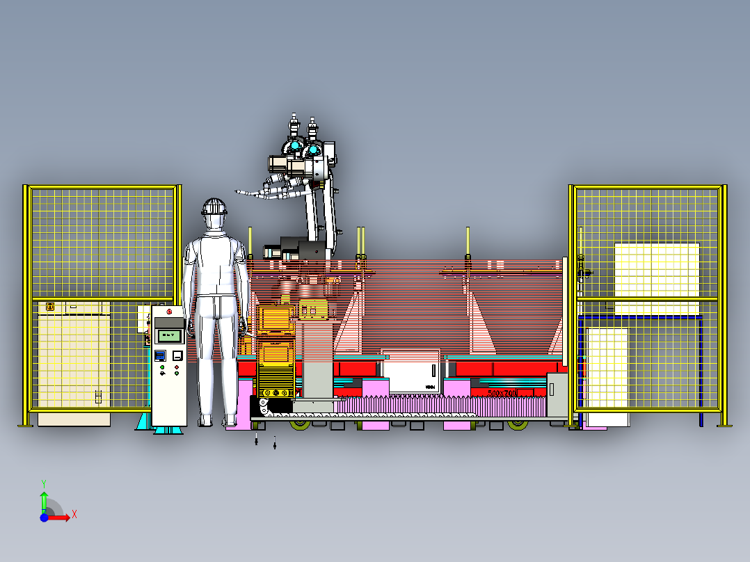 产品的机械手焊接工作站模拟前视图