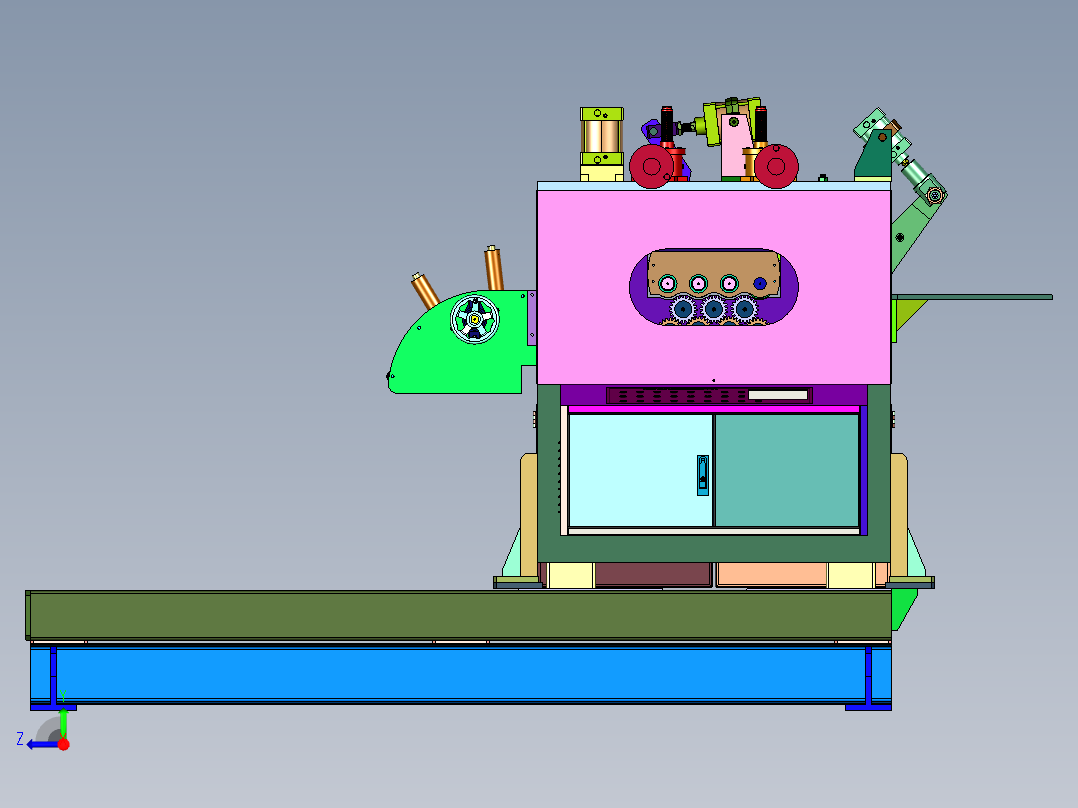 机柜加工用便于上料的校平机右视图