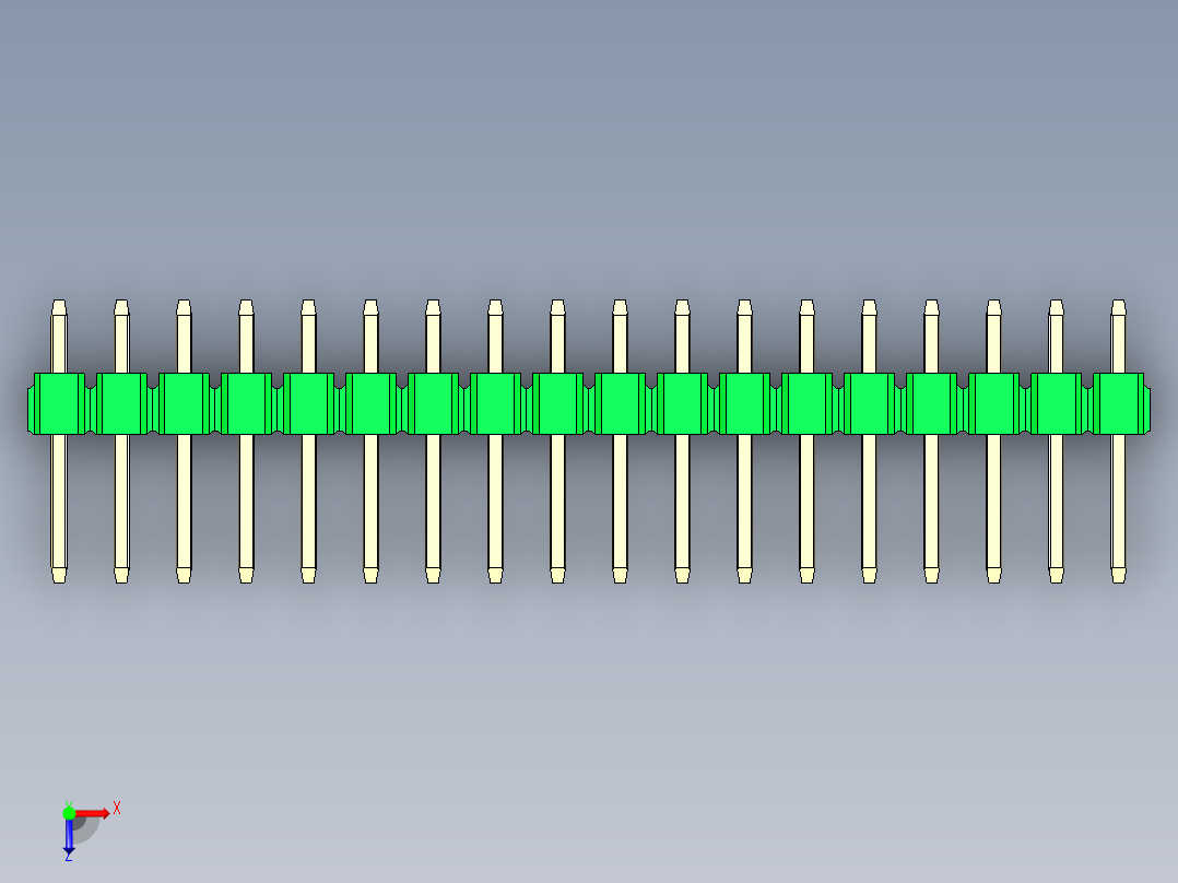 彩色公头100mil（2.54mm）系列-DS1021_green_2x18p_100mil_Type1_rev1.0俯视图