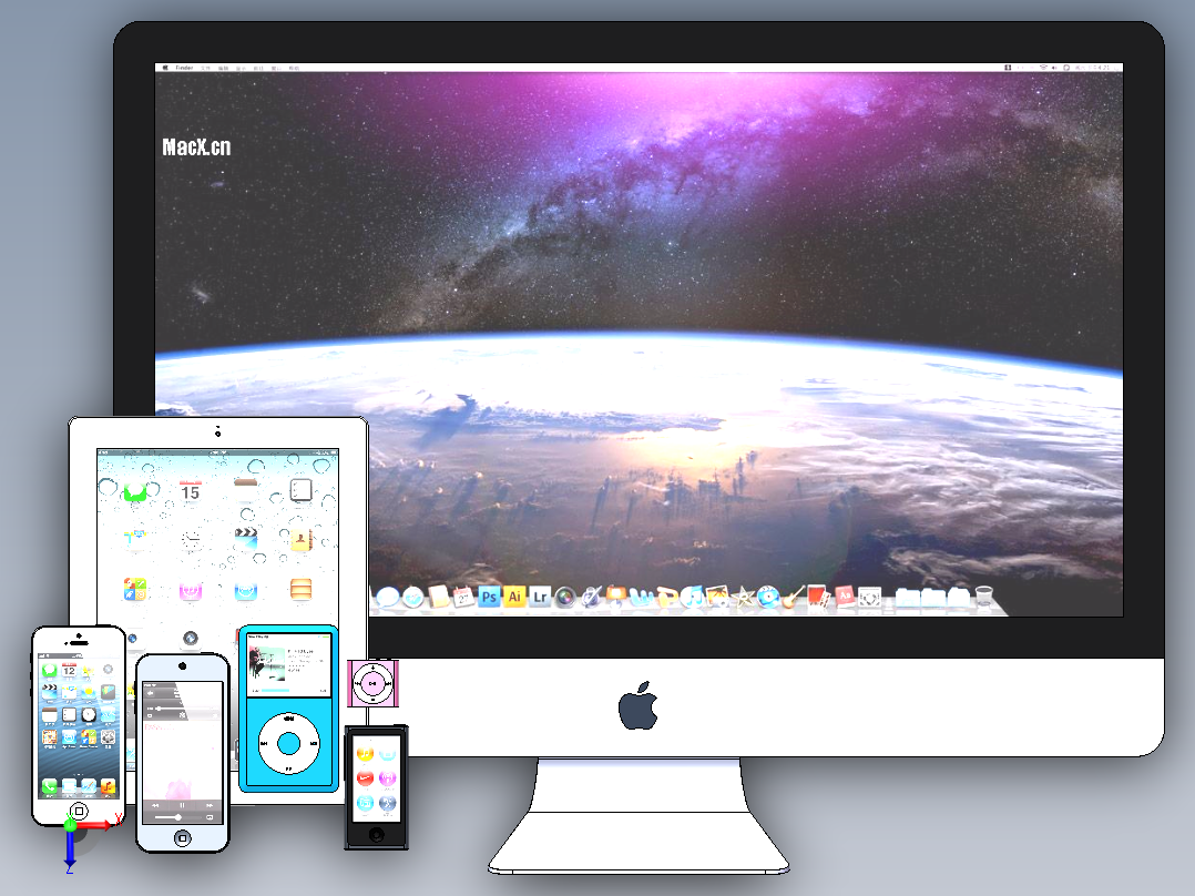 苹果全系列数码产品俯视图
