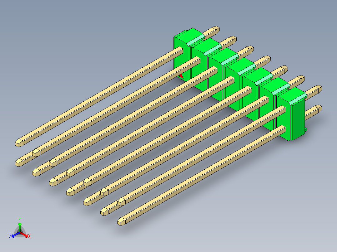 彩色公头100mil（2.54mm）系列-DS1021_green_2x07p_100mil_Type43_rev1.0主视图