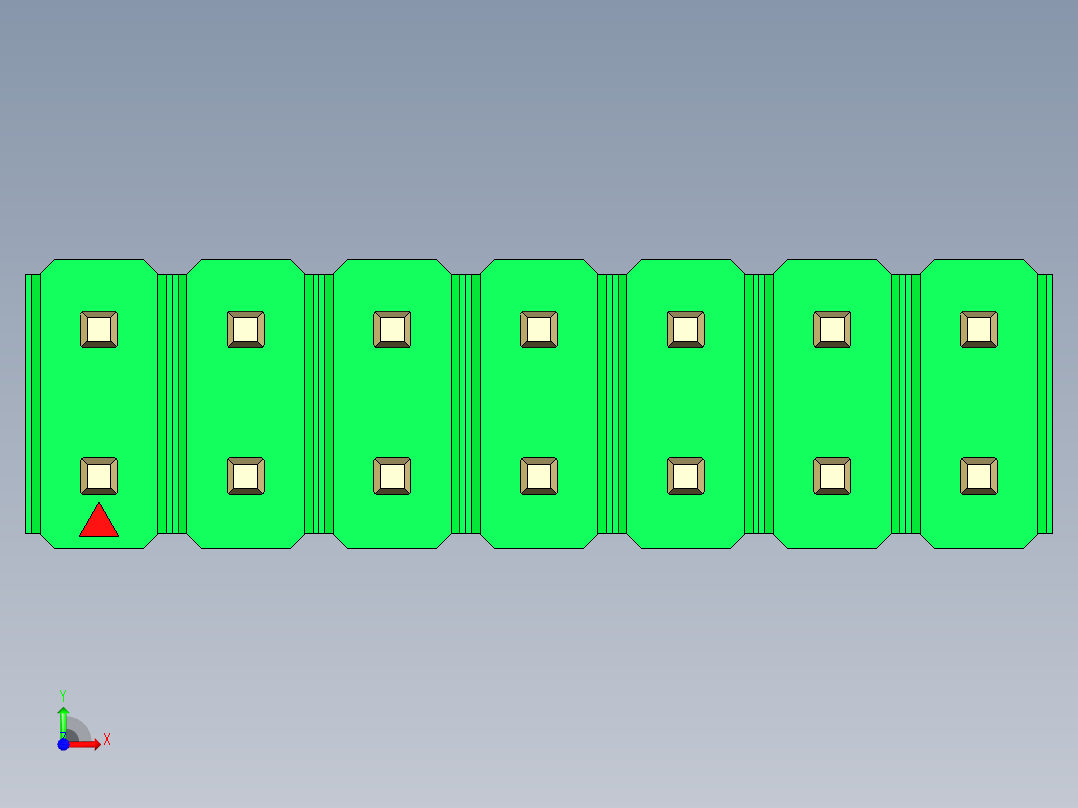 彩色公头100mil（2.54mm）系列-DS1021_green_2x07p_100mil_Type43_rev1.0前视图