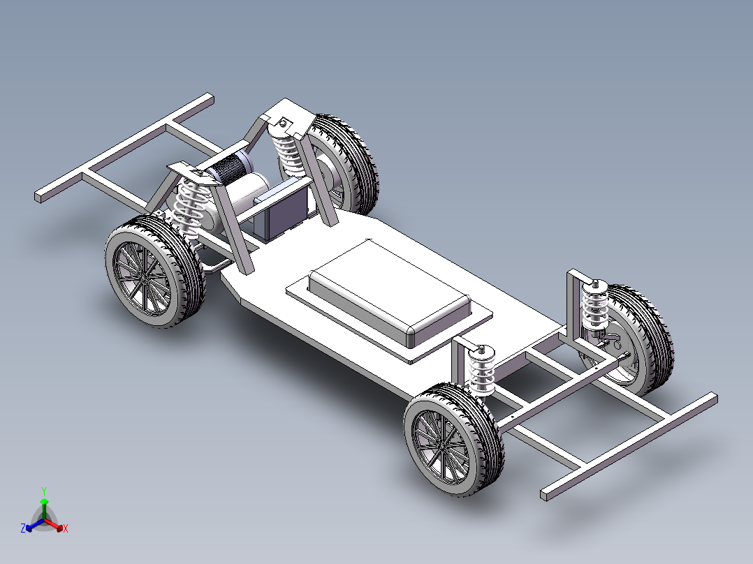 电动汽车底盘三维模型SolidWorks三维模型正等轴测图