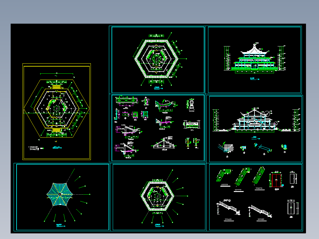 某多层重檐型中式古典塔楼设计cad建筑施工图
