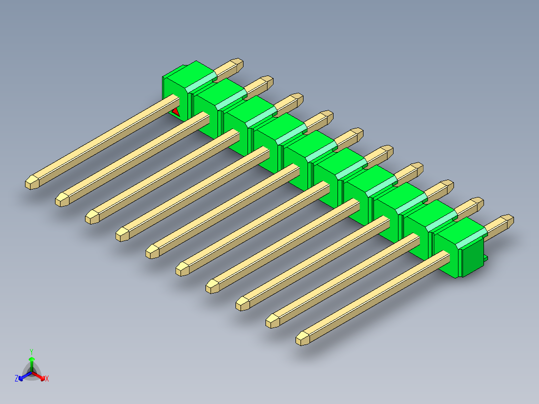 彩色公头100mil（2.54mm）系列-DS1021_green_1x10p_100mil_Type5_rev1.0主视图