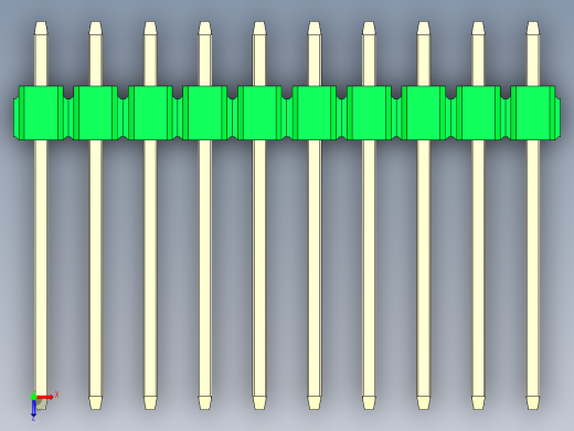 彩色公头100mil（2.54mm）系列-DS1021_green_1x10p_100mil_Type5_rev1.0俯视缩略图