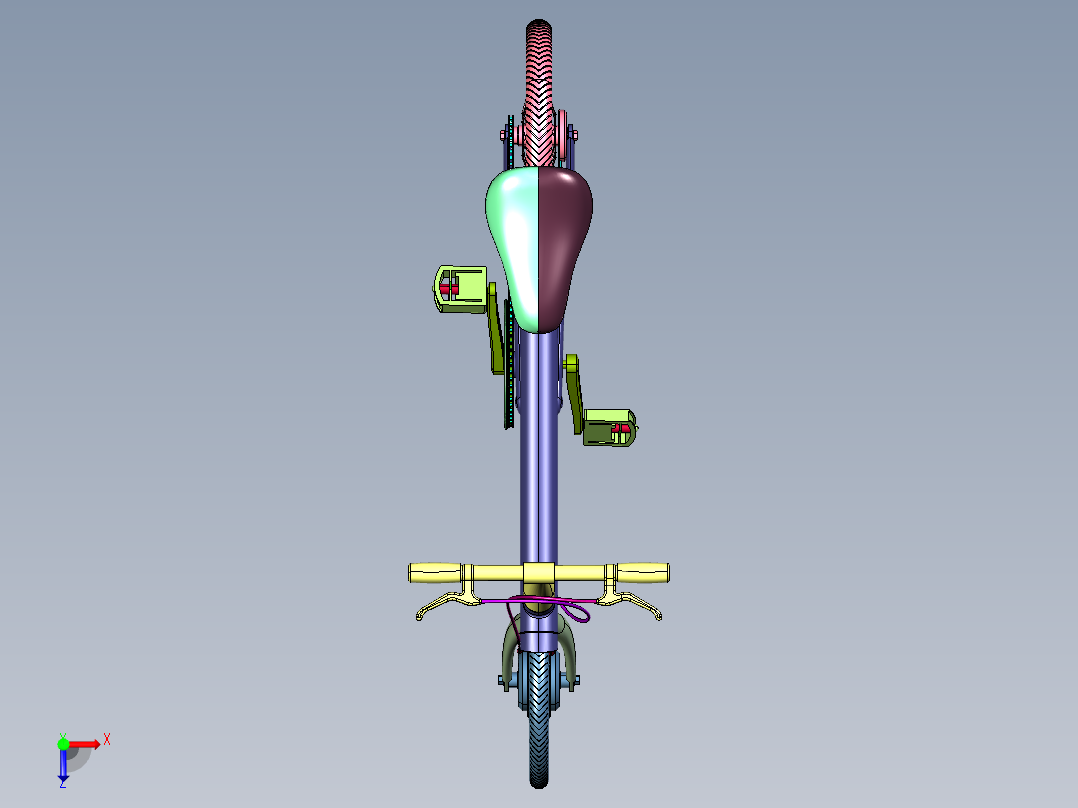女生迷你助力电瓶自行车俯视图