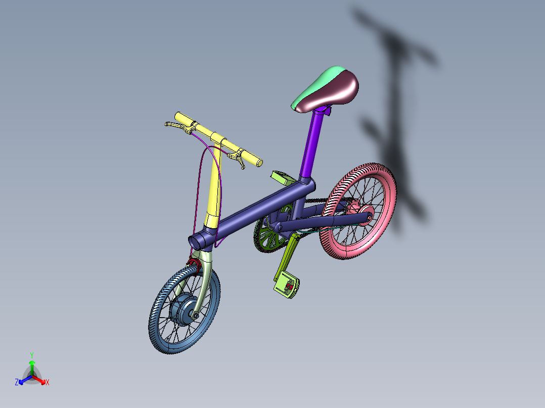 女生迷你助力电瓶自行车正等轴测图