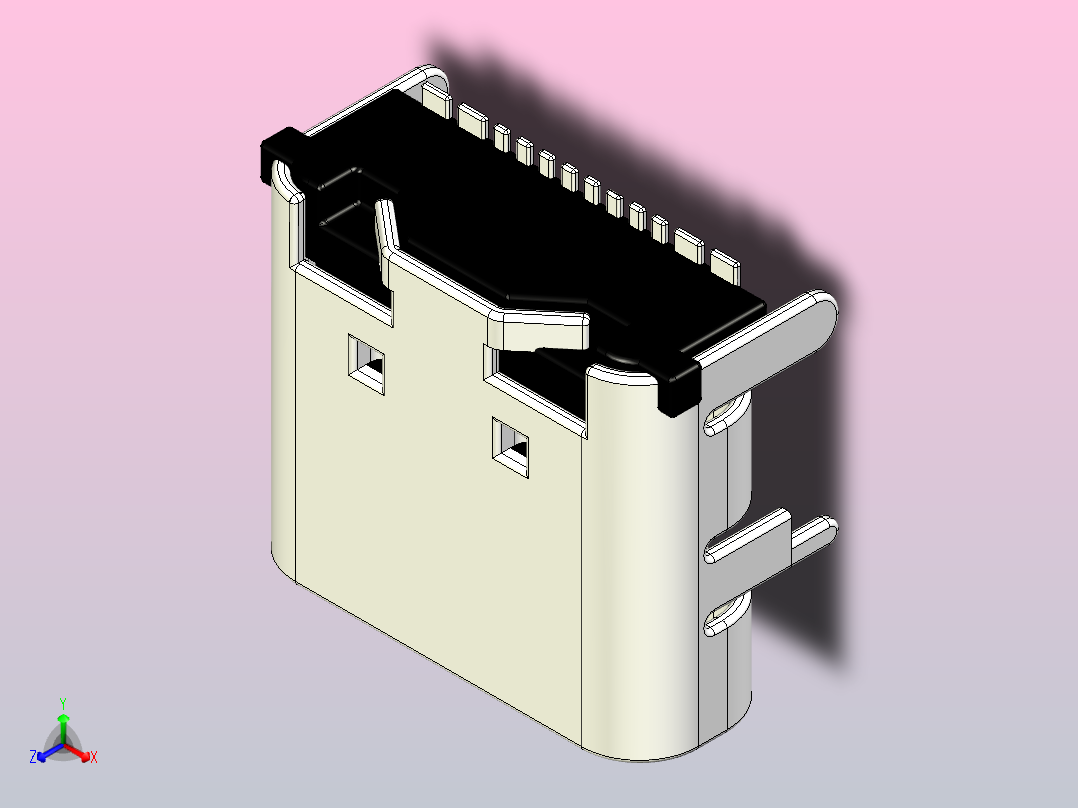 直角16P母型C SMD USB连接器ROHS主视图