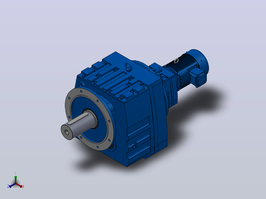 RF147R77法兰轴伸式组合型斜齿轮减速机RF147R77-Y1.1-4P-90S-M1-0°-Φ550正等轴测图