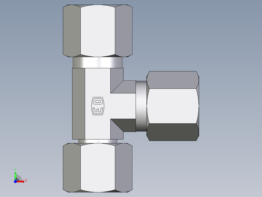 卡套式工业通用硬管接头EO_Swivel_nut_run_tee_EL08ZS71前视图