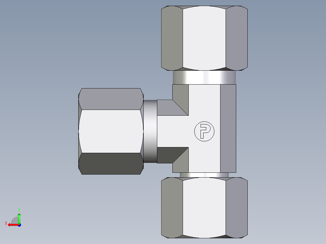 卡套式工业通用硬管接头EO_Swivel_nut_run_tee_EL08ZS71后视图