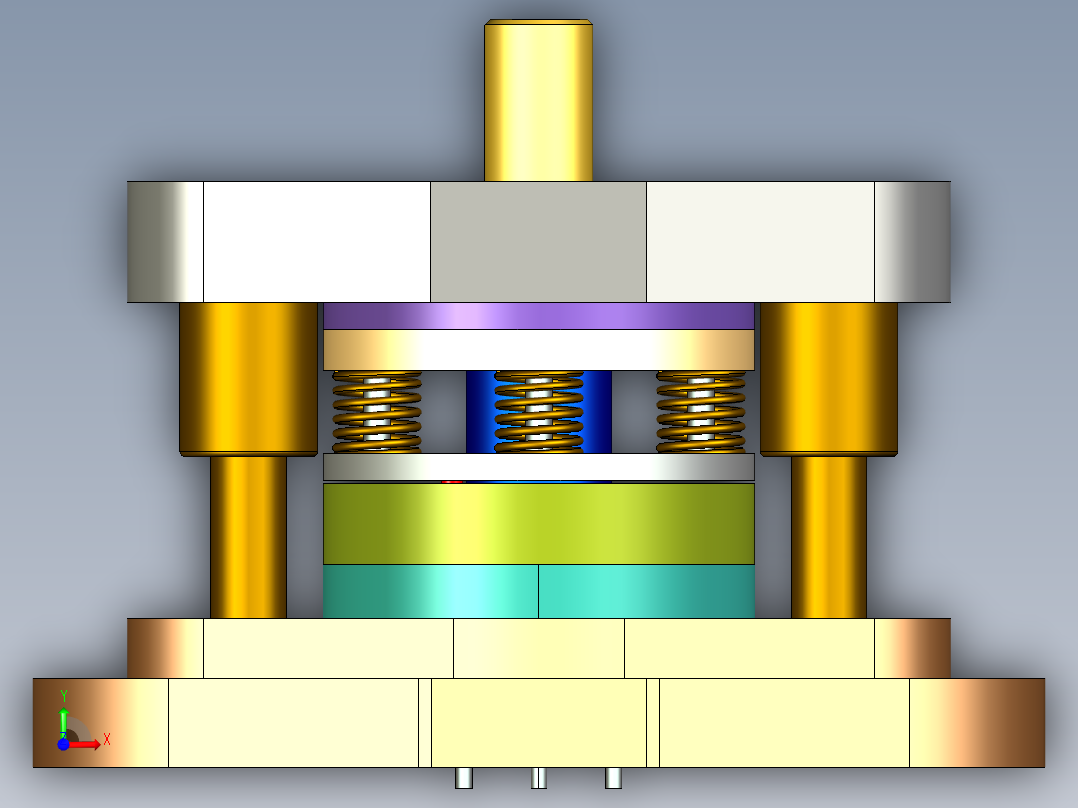防尘罩冲孔落料翻孔复合模（CAD图+Proe三维）前视图