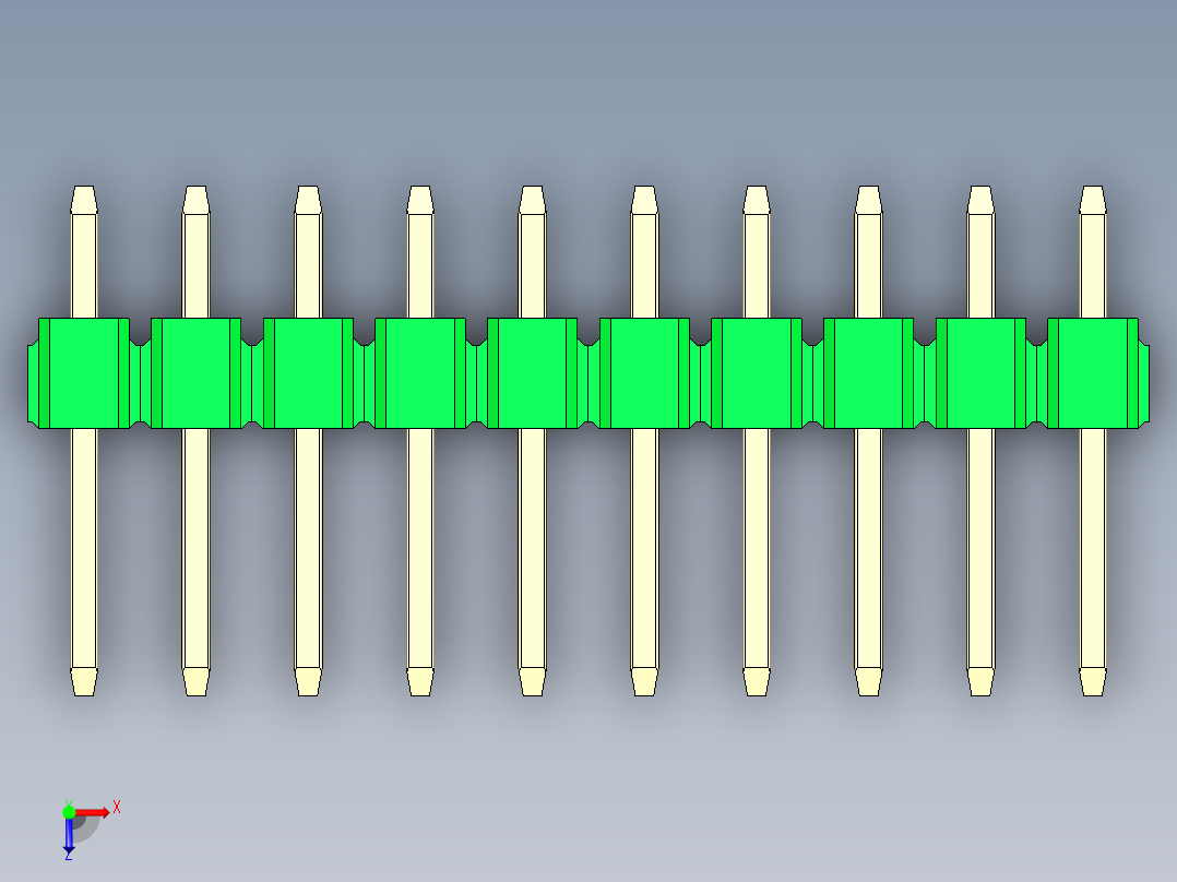 彩色公头100mil（2.54mm）系列-DS1021_green_1x10p_100mil_Type1_rev1.0俯视图