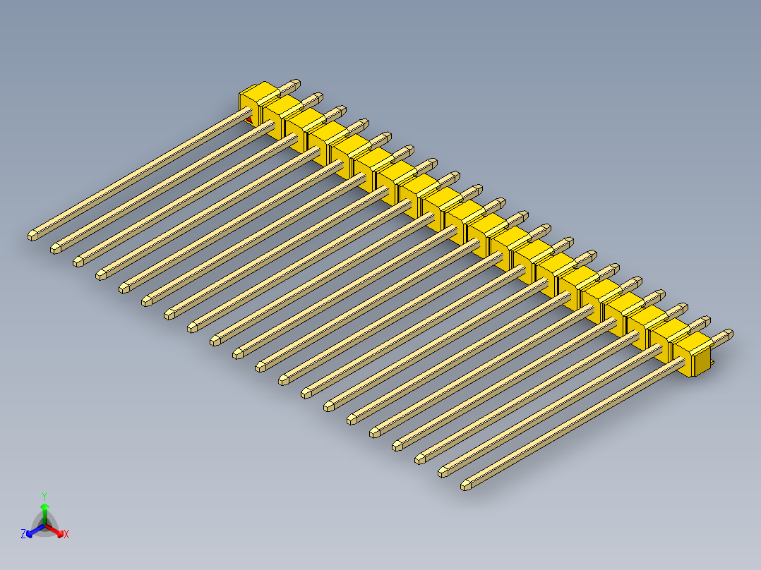 彩色公头100mil（2.54mm）系列-DS1021_yellow_1x20p_100mil_Type43_rev1.0正等轴测图