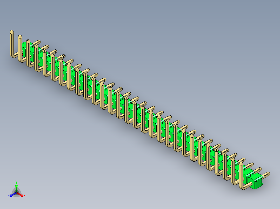 彩色公排针 100mil 2.54mm 系列-DS1022_green_29p_100mil_TypeU_rev1.0正等轴测图