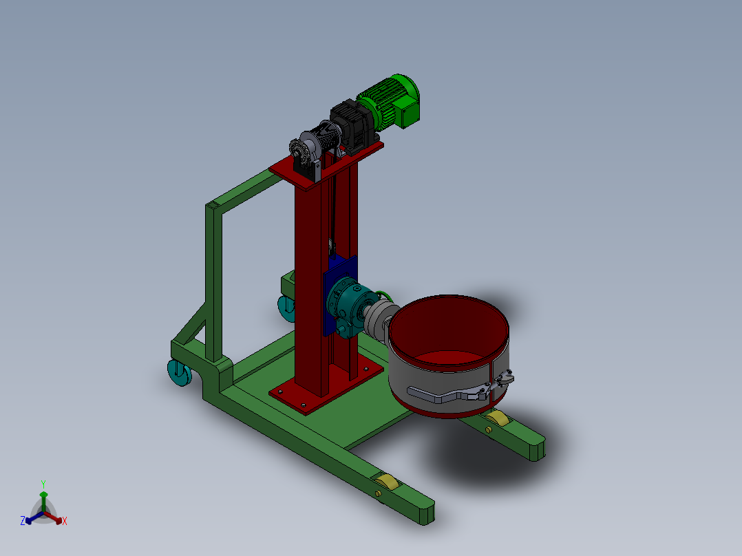 铜屑回收桶搬运装置的设计资料含SW三维图167475==1500ku正等轴测图