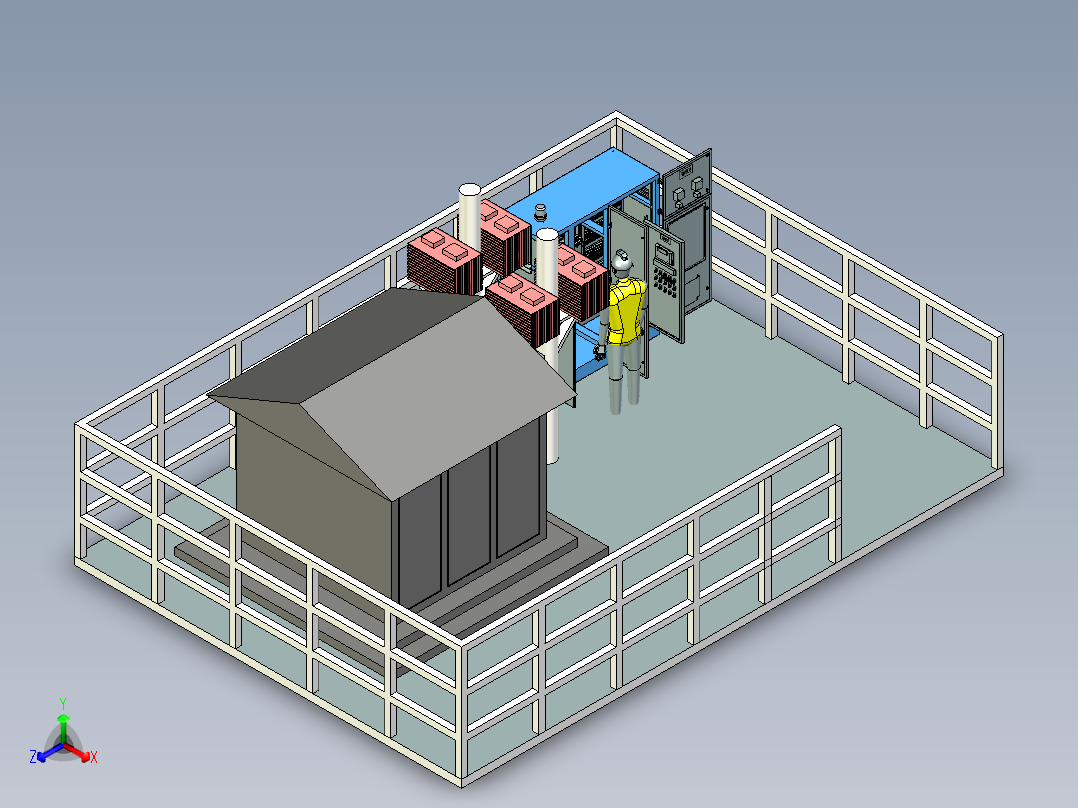 高压变压站三维模型设计正等轴测图