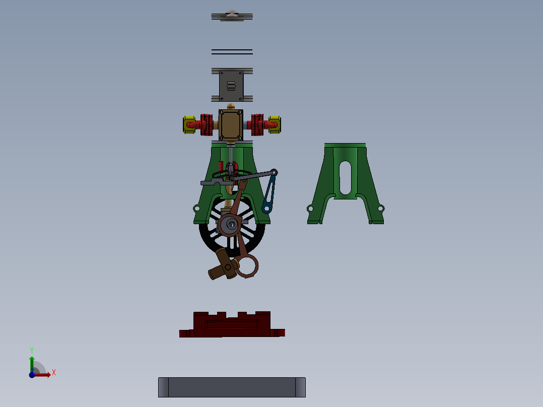 蒸汽机vertical-twin-steam-engine-with-reverse-gear-模型格式为 sw前视图