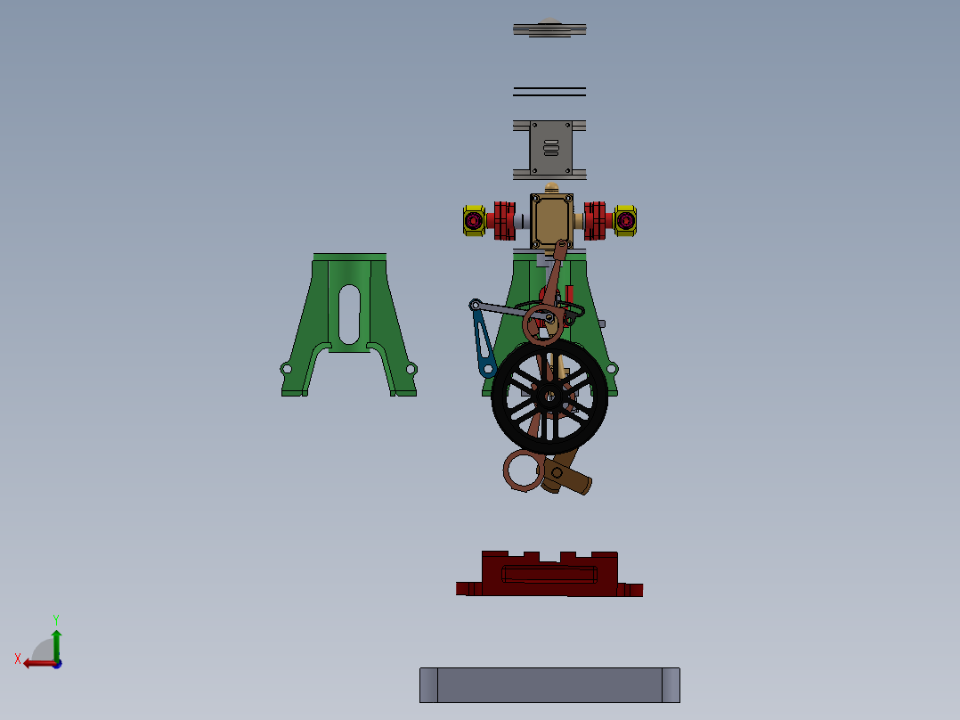 蒸汽机vertical-twin-steam-engine-with-reverse-gear-模型格式为 sw后视图