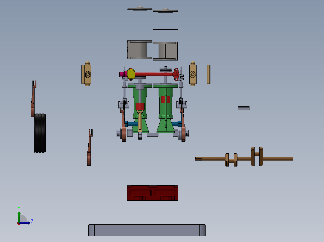 蒸汽机vertical-twin-steam-engine-with-reverse-gear-模型格式为 sw左视图