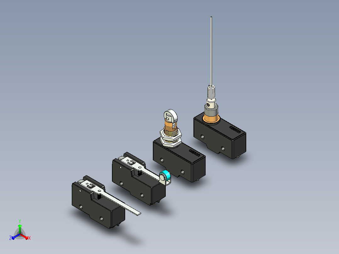 欧姆龙开关A-20GV-B ，A-20GV2-B ，Z-15GQ22-B ，Z-15HNJ55-B正等轴测图