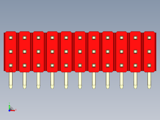 彩色公排针 100mil 2.54mm 系列-DS1022_red_3x11p_100mil_TypeD_rev1.0前视缩略图
