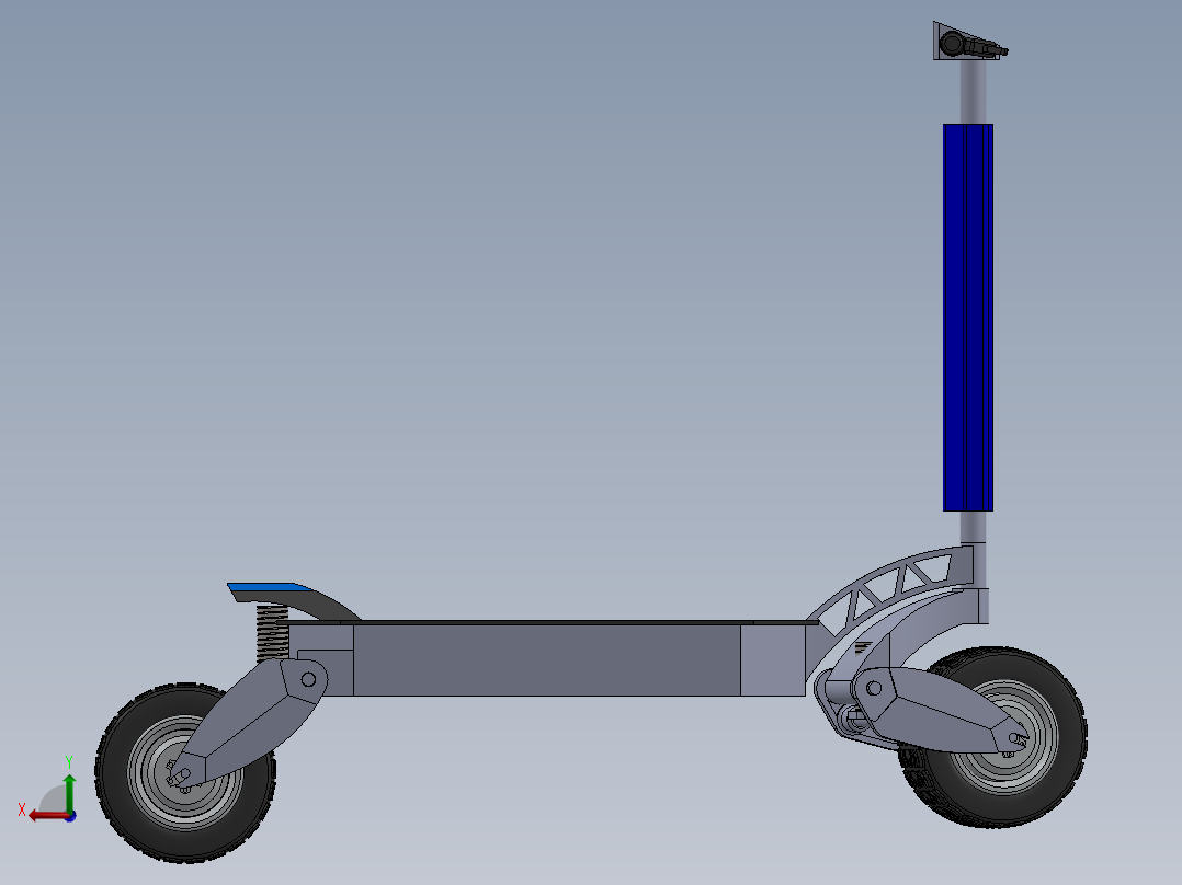 带减震的越野电动滑板车后视图