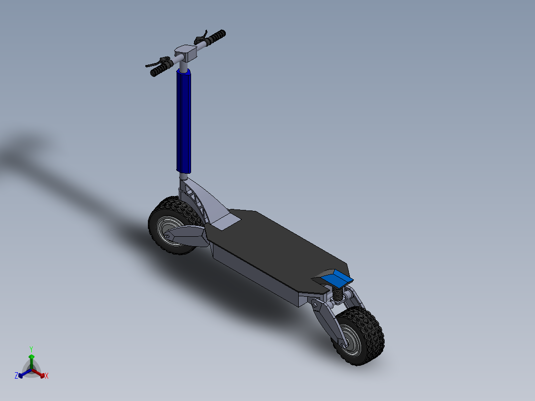 带减震的越野电动滑板车正等轴测图