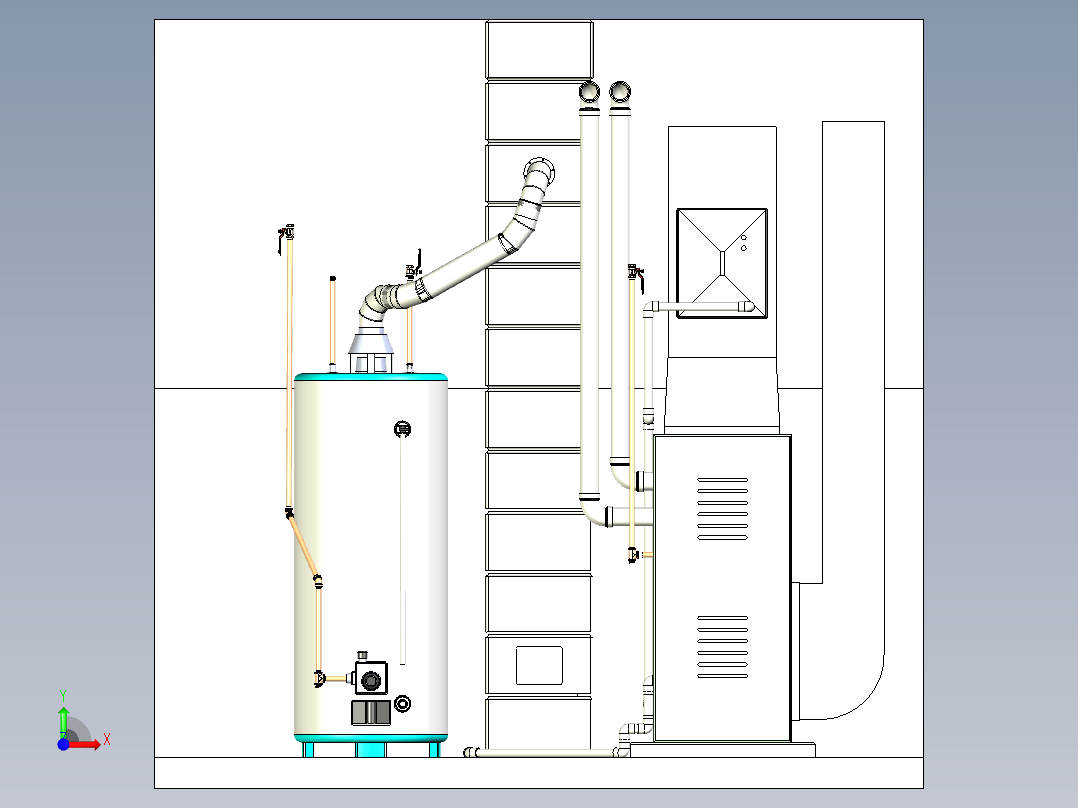 B2003898-炉子 - 水加热器布局前视图