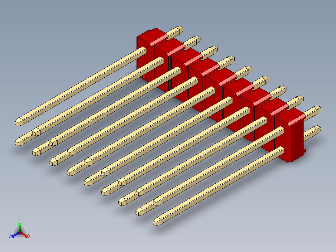 彩色公头100mil（2.54mm）系列-DS1021_red_2x09p_100mil_Type19_rev1.0正等轴测图