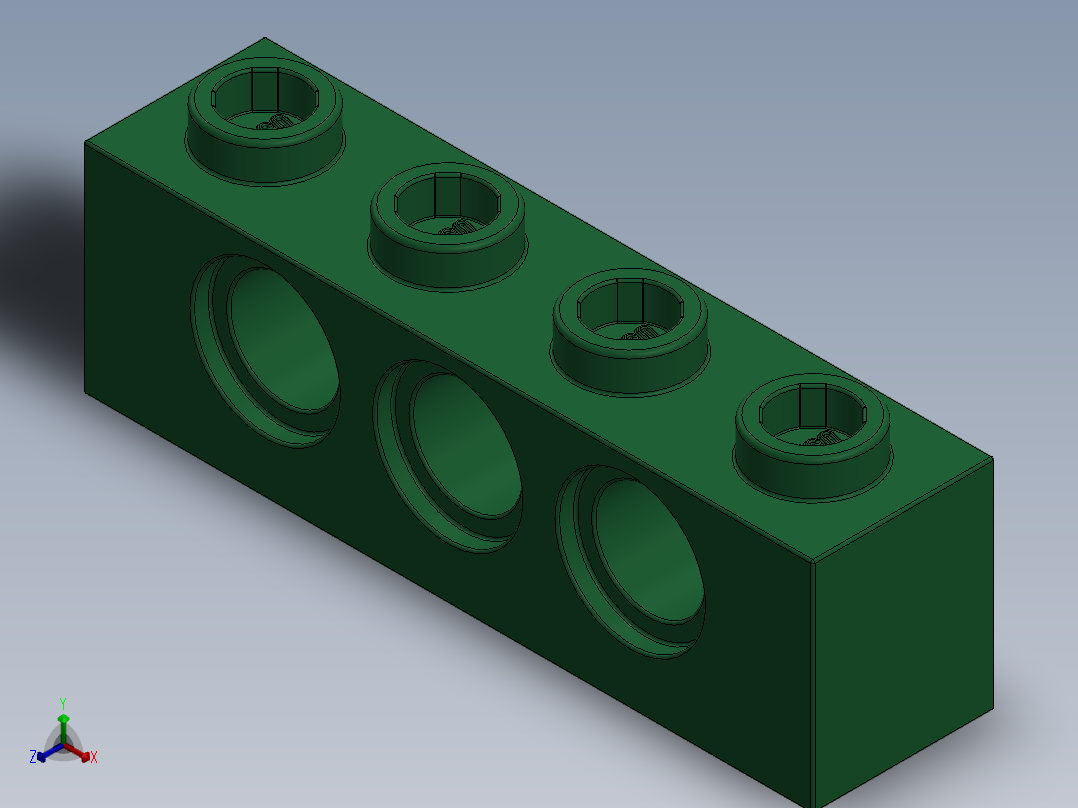 乐高机械组积木（横梁）-4107790 - 3701 Dark Green Technic Brick 1 x 4 with Holes主视图