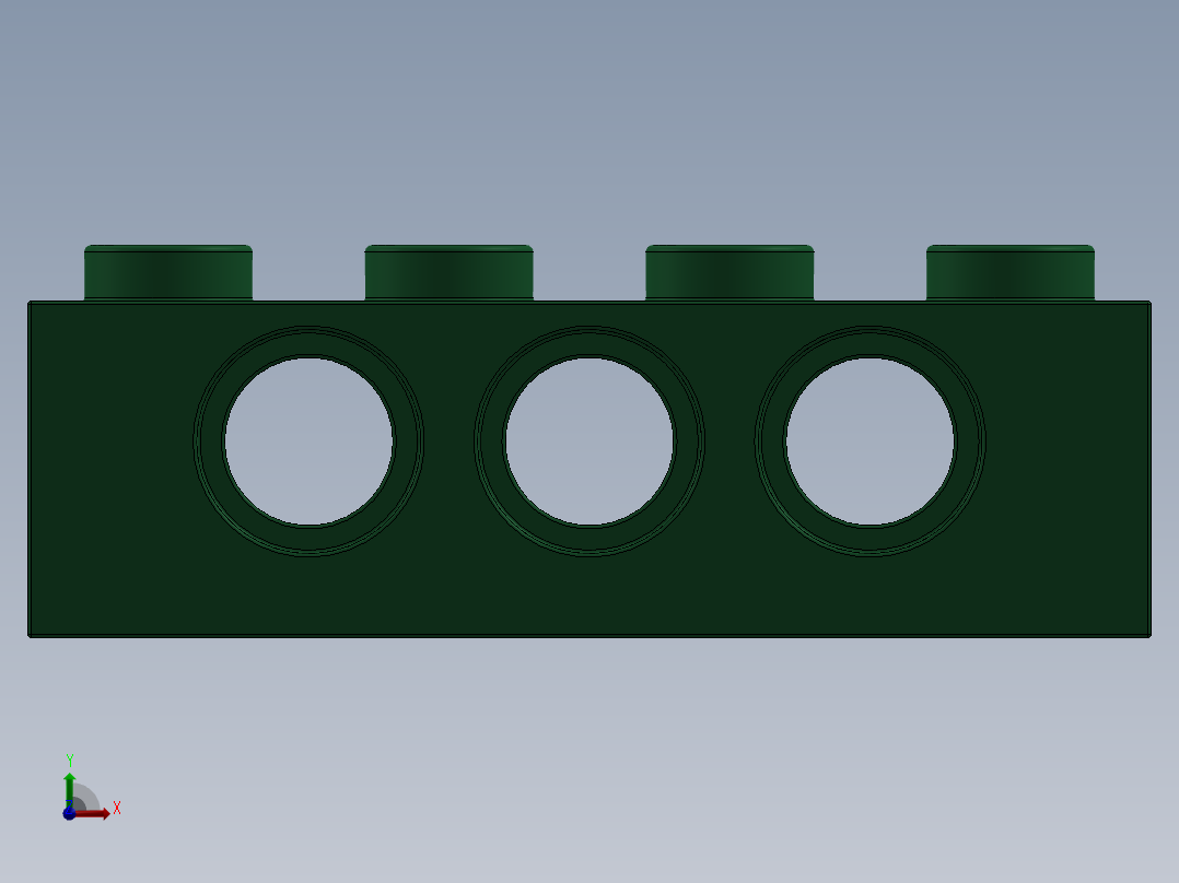乐高机械组积木（横梁）-4107790 - 3701 Dark Green Technic Brick 1 x 4 with Holes前视图