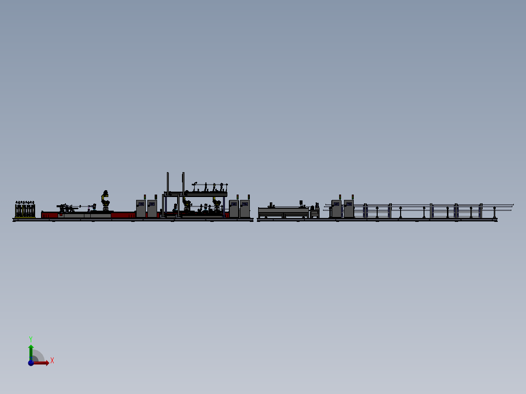 高铁用腕臂智能生产线sw16可编辑前视图