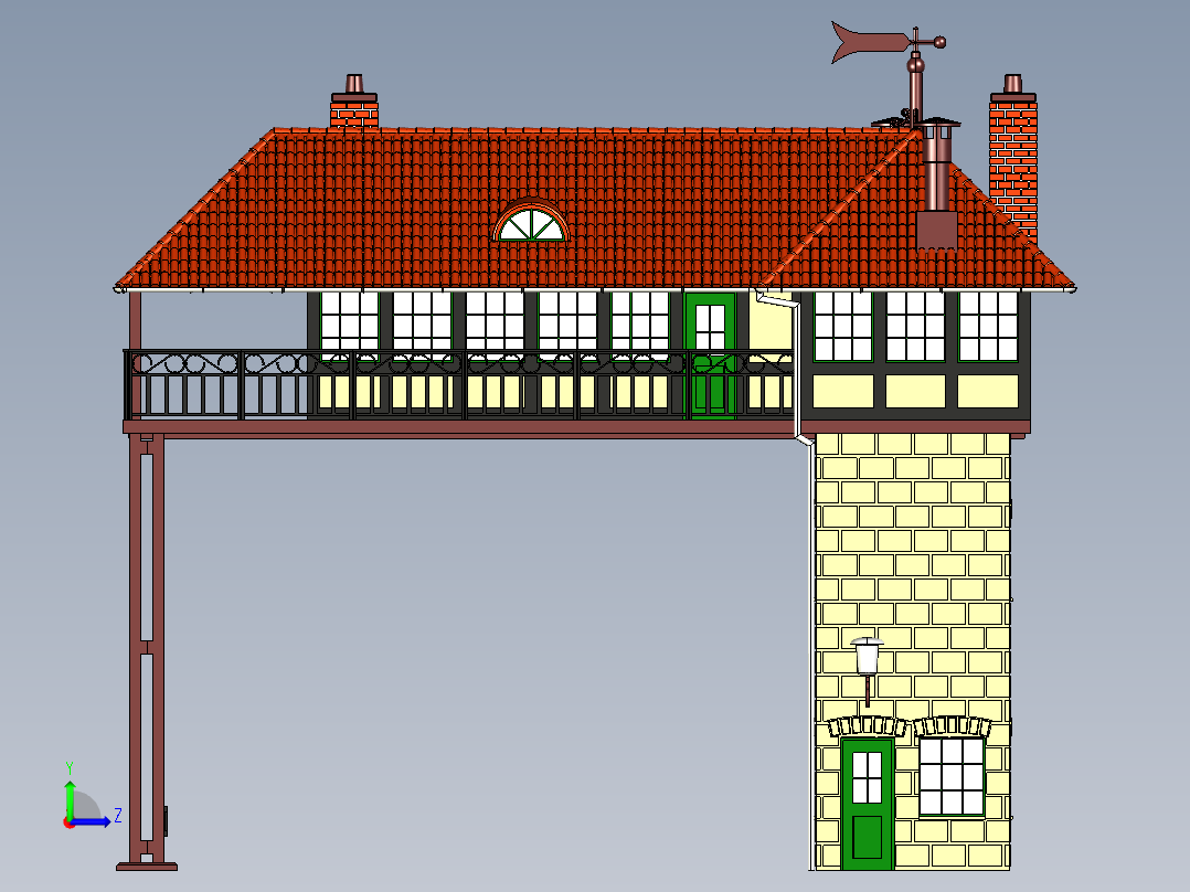 房屋信号塔瞭望塔瞭望亭岗亭左视图