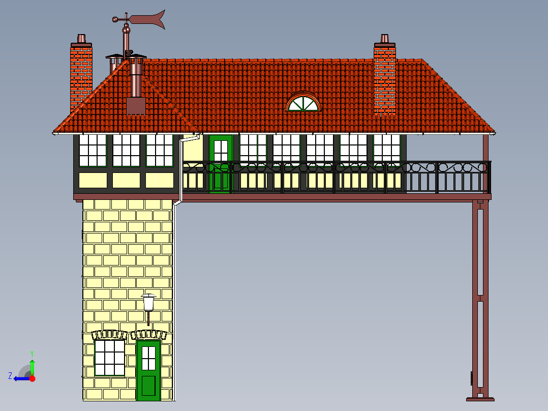 房屋信号塔瞭望塔瞭望亭岗亭右视图