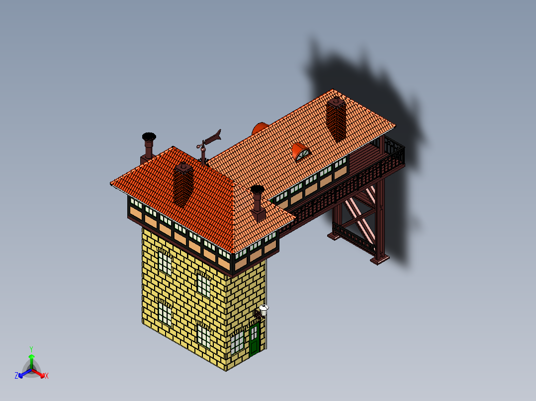 房屋信号塔瞭望塔瞭望亭岗亭正等轴测图