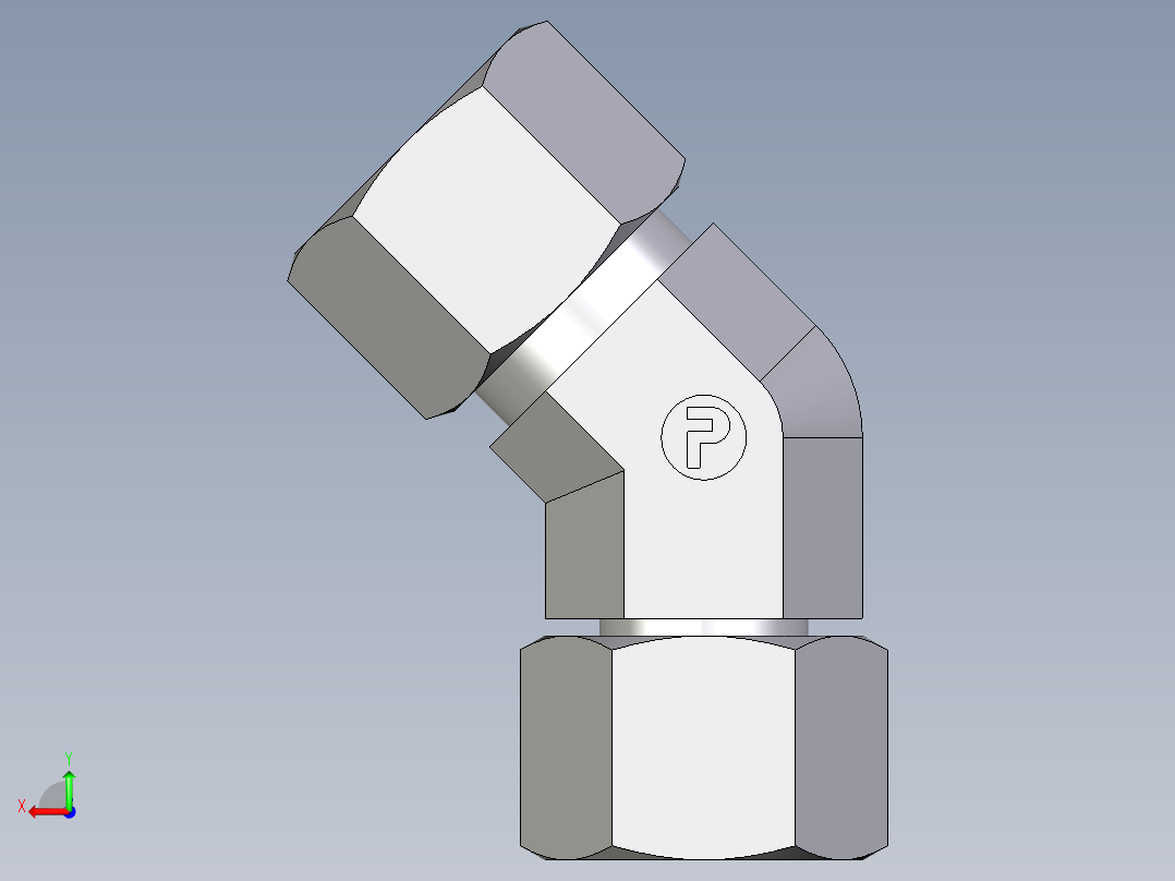 卡套式工业通用硬管接头EO_Swivel_nut_45_deg_elbow_EV12L71后视图