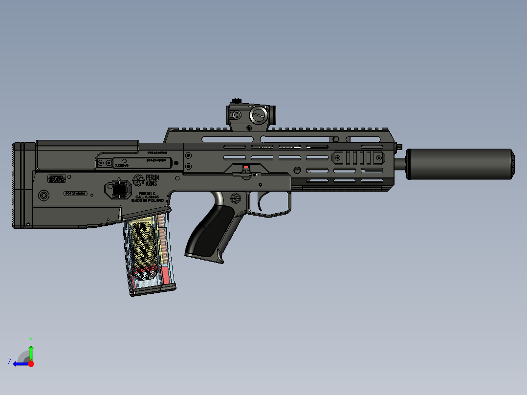 手枪左轮冲锋枪老式狙击步枪设计3D图纸wz-2022-perun-c-1 1 STP右视图