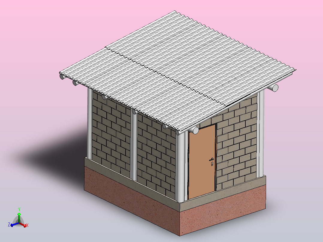 农场木屋模型主视图