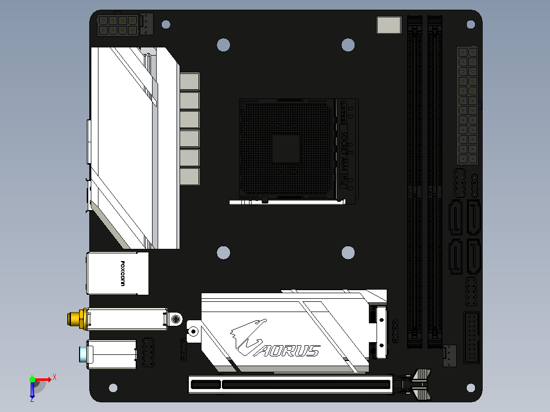 技嘉aorus b450i pro wifi itx俯视图