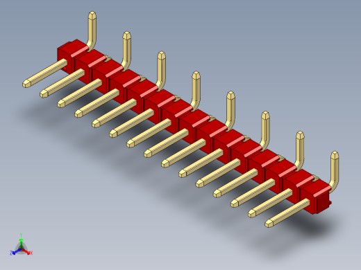 彩色公排针 100mil 2.54mm 系列-DS1022_red_15p_100mil_Type_SMT_R1_rev1.0正等轴测缩略图