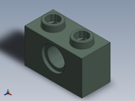 乐高机械组积木（横梁）-3700 Sand Green Technic Brick 1 x 2 with Hole正等轴测缩略图