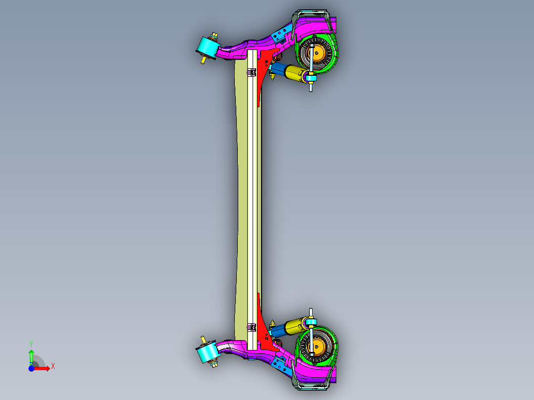非独立扭力梁后悬架 机械设备 图纸 CATIA 3D模型文件素材前视图